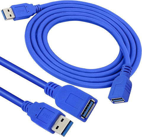 Blue USB extension cable on a white background