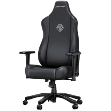 Black office chair with a diamond logo on a white background