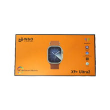 Smartwatch packaging with brand logo and product name on an orange background