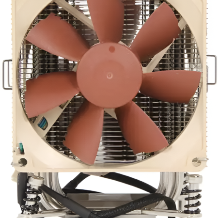 Computer cooling fan with heat sink on a white background