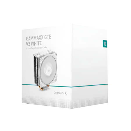 Cooler Master Gammaxx GTE V2 White CPU cooler packaging on a white background