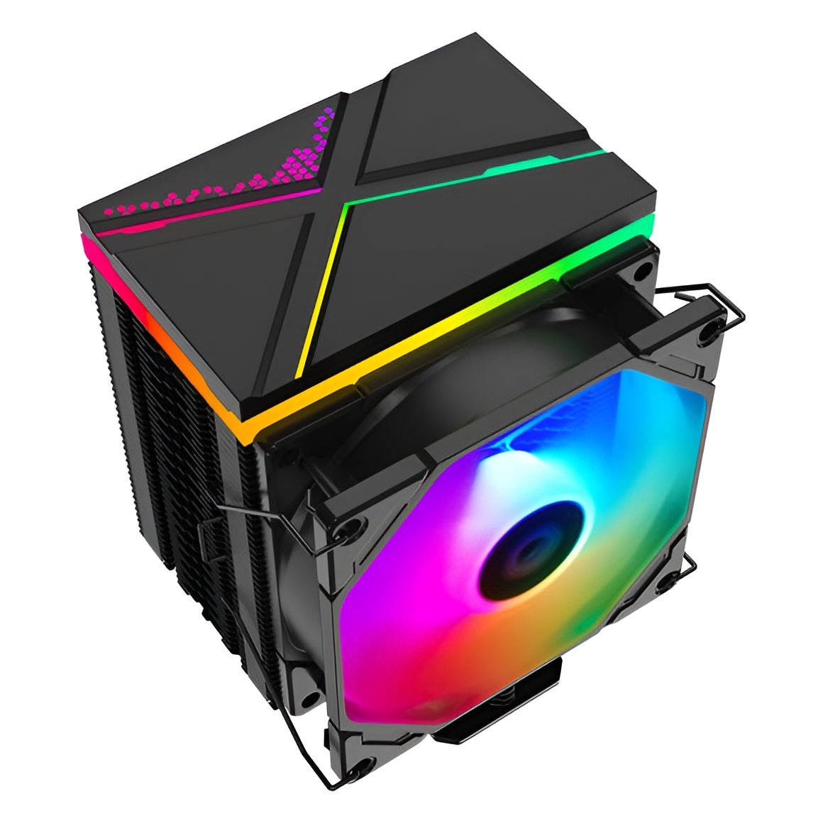 CPU_cooler_9 Computer cooling system with RGB lighting on a white background