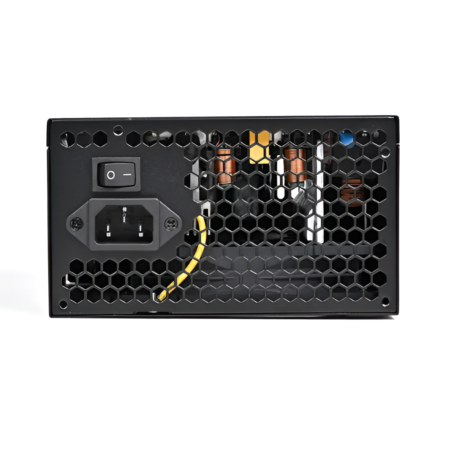 Computer power supply unit with honeycomb design on a white background