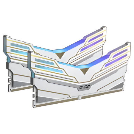 Gaming memory module with RGB lighting on a white background