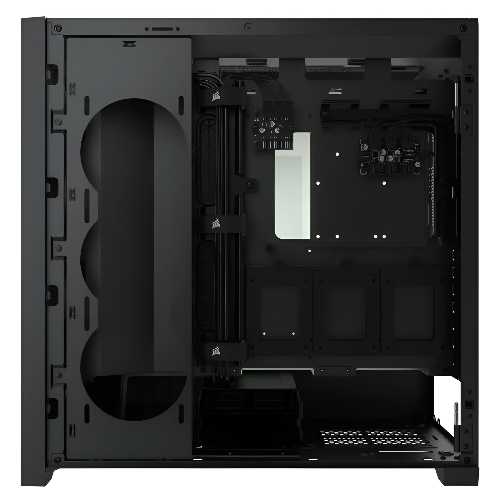 casing_23 Black computer case with internal components on a white background