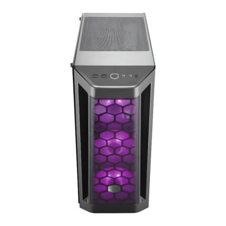 Computer case with purple interior on a white background