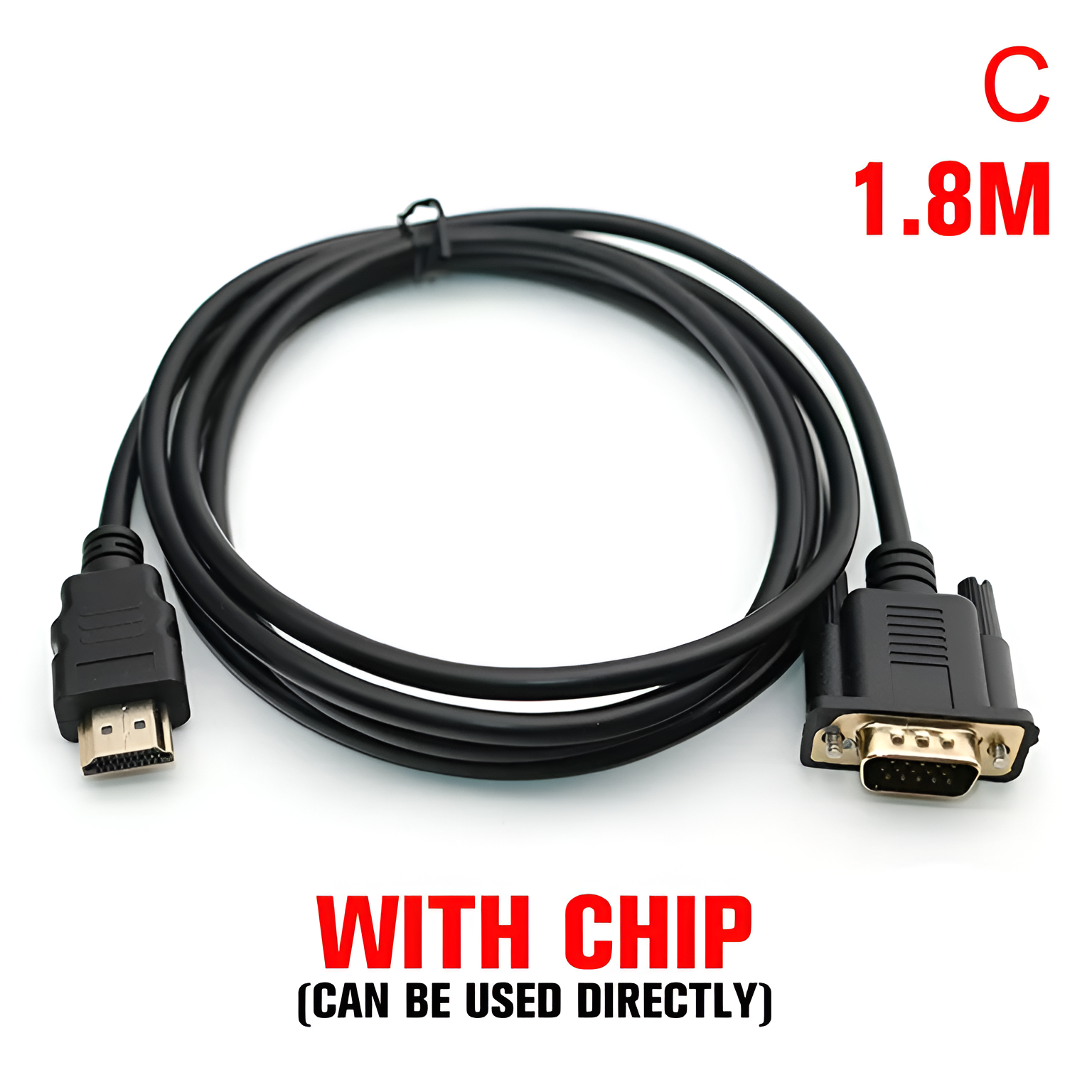 converter_13 Black HDMI to DVI cable with 'WITH CHIP' text on a white background