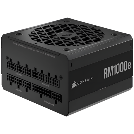 Corsair RM1000e power supply unit on a white background