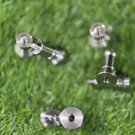 Silver stud earrings on a grassy background