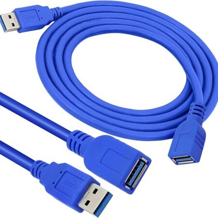 Blue USB extension cable on a white background