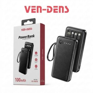 Ven Dens VD-PB058 10000mAh Power Bank – LED Display, 3-in-1 Built-in Cables Black