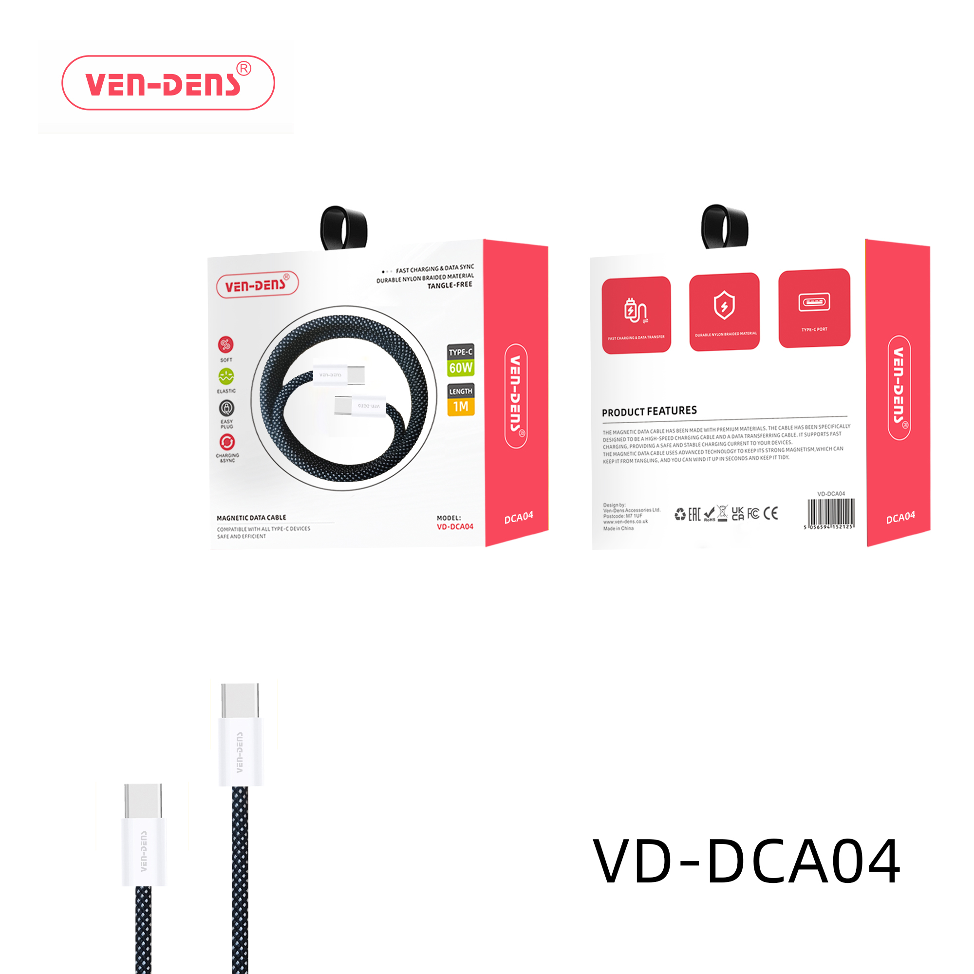 VEN DENS VD-DCA04 60W Type-C to Type-C Magnetic Data Cable Fast Charging Cable