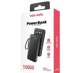 Ven Dens VD-PB059 Black 20000mAh 2.4A Power Bank with LED light with with Built-In Cables