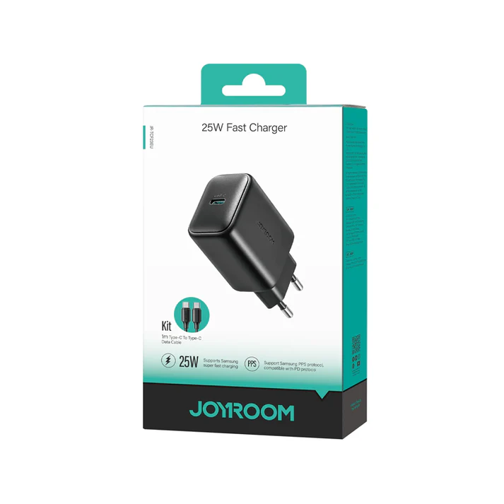 JOYROOM JR-TCF23 25W Charger-Black (EU)+C to C Cable 1m-Black