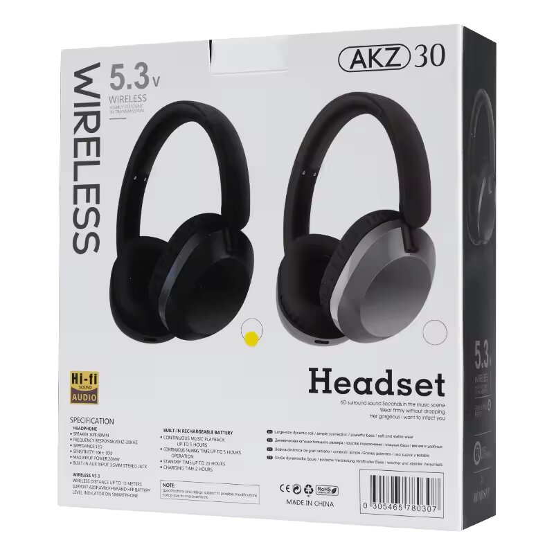 AKZ-30 Over-Ear Bluetooth compatible 5.3 Headphones BT / TF / FM Modes HiFi Sound Wireless Headset – Brown