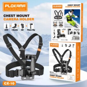 Plokama CX-10 Chest Mount Phone Holder Body Belt Adjustable Harness with 360° Rotating Clip