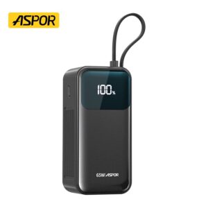 Aspor A362 20000mAh 65W Built-in cables Power Bank Support Laptop & Mobile