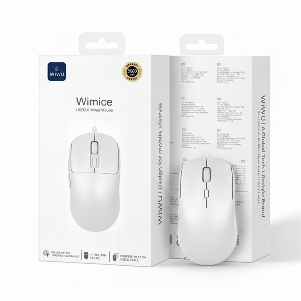WIWU WM111 White Wired Office Mouse 6-Button Layout for Enhanced Productivity