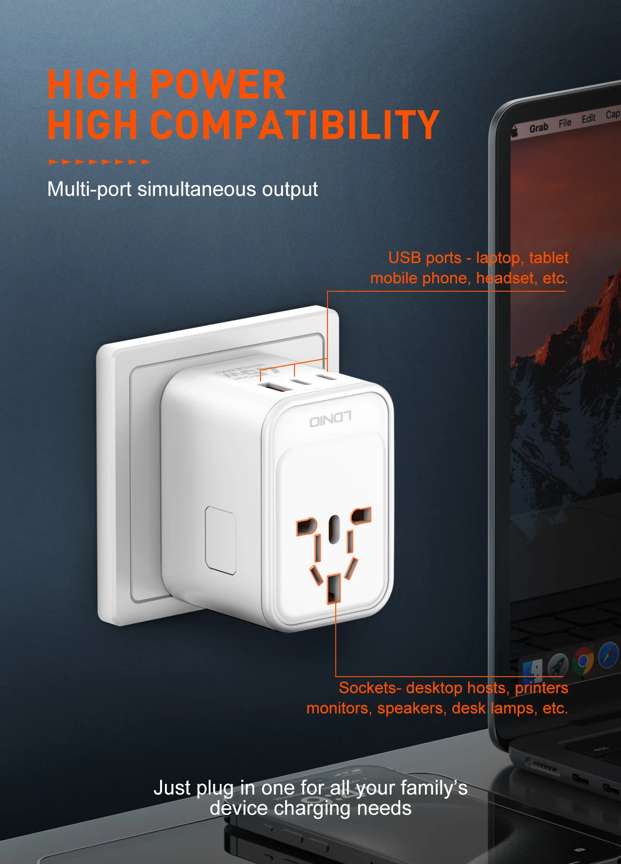LDNIO Z8 3 USB Ports 45W GaN Travel Adapter