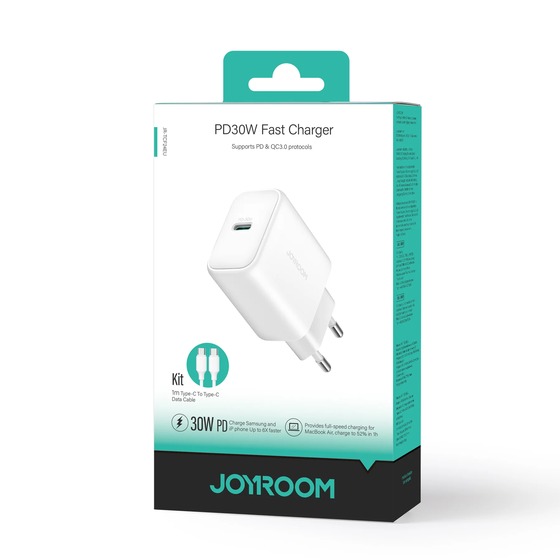 JOYROOM JR-TCF24 PD30W Charger-White (EU)+C to C Cable 1m-White