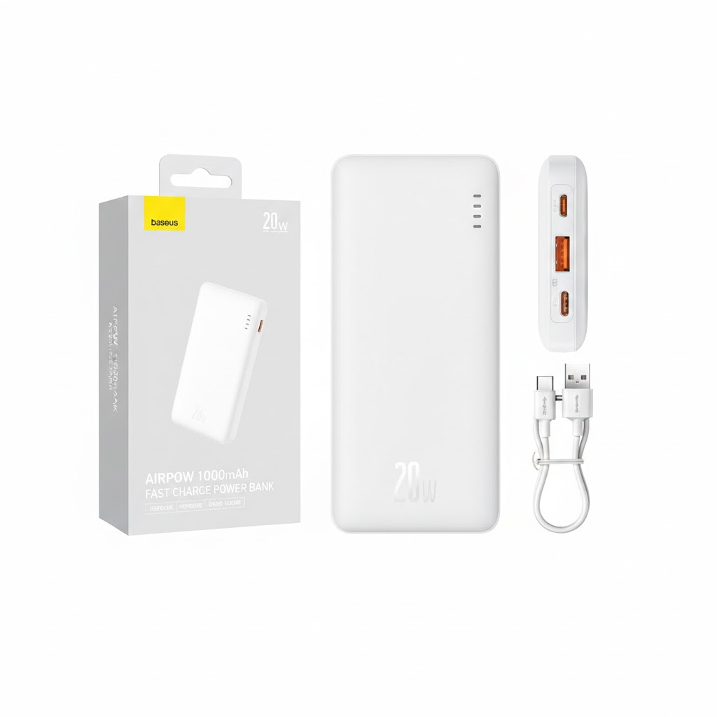 Baseus Airpow 10000mAh 20W Fast Charge Power Bank White