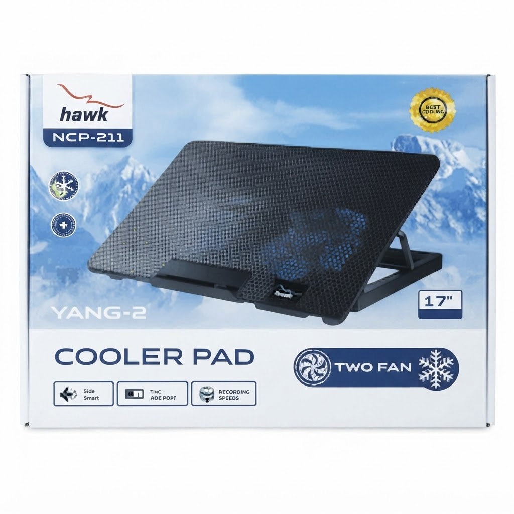 HAWK 211 laptop 2 Fan cooling Pad Ergonomic Cooling Pad with Adjustable Height (Black)