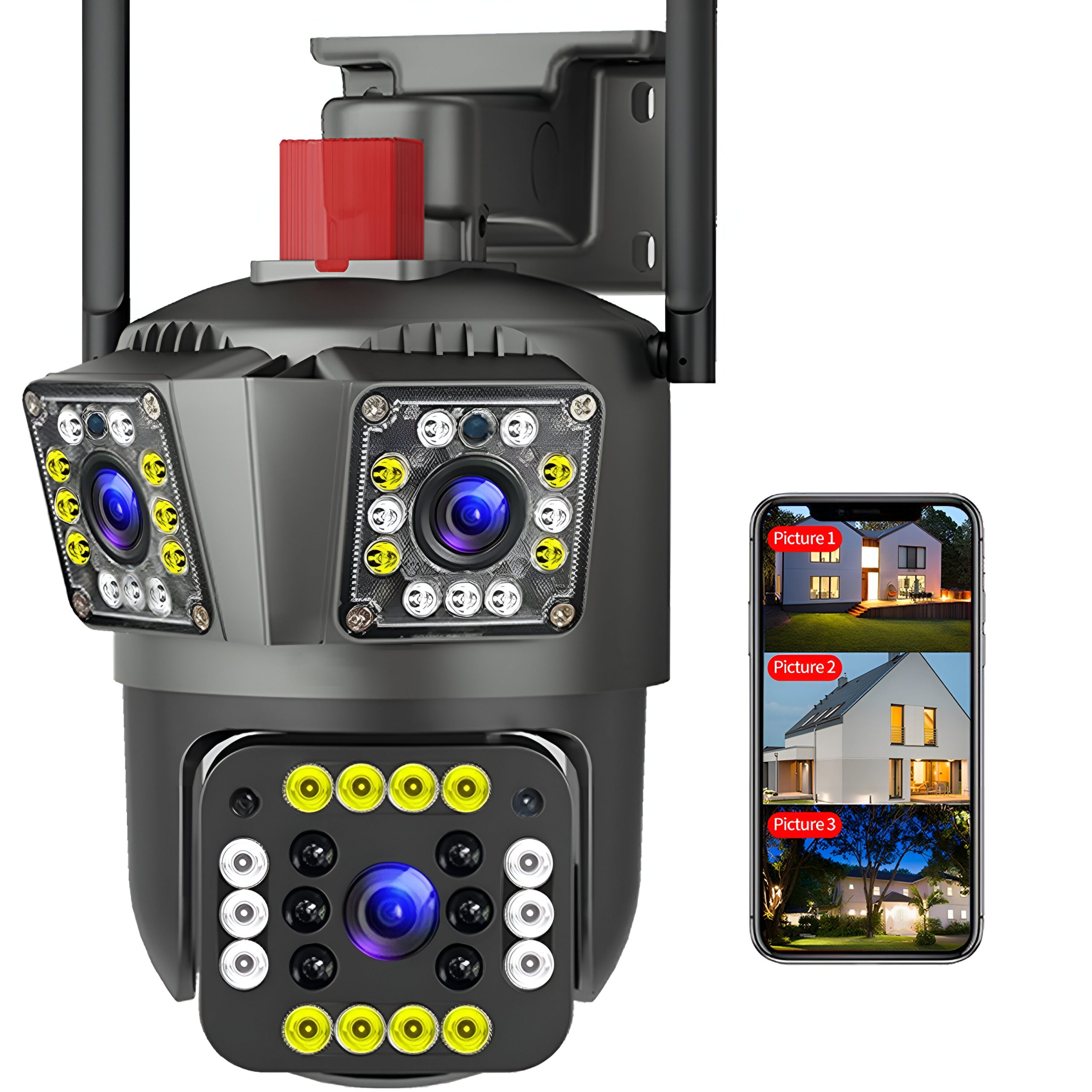 SPZ-803 3 Camera Lens Wifi Outdoor 6mp Color Night Vision With V380 Pro App