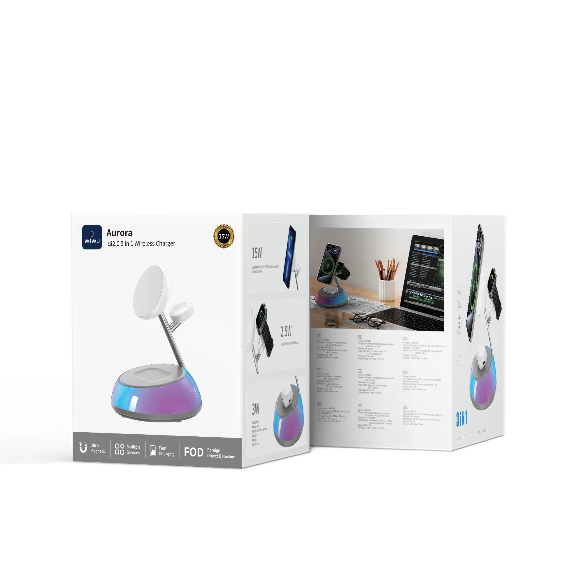 WIWU Wi‐W036 QI2.0 Aurora 3 in 1 Wireless Charger