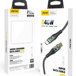 Aspor A153 240W LED Light Type-C to Type-C PD Fast Charging Cable – 1.8M
