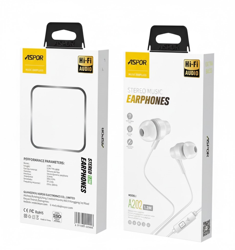Aspor A202 DC 3.5mm Earphone Smart Surround Mic + Pause Button 1.2m Earphone