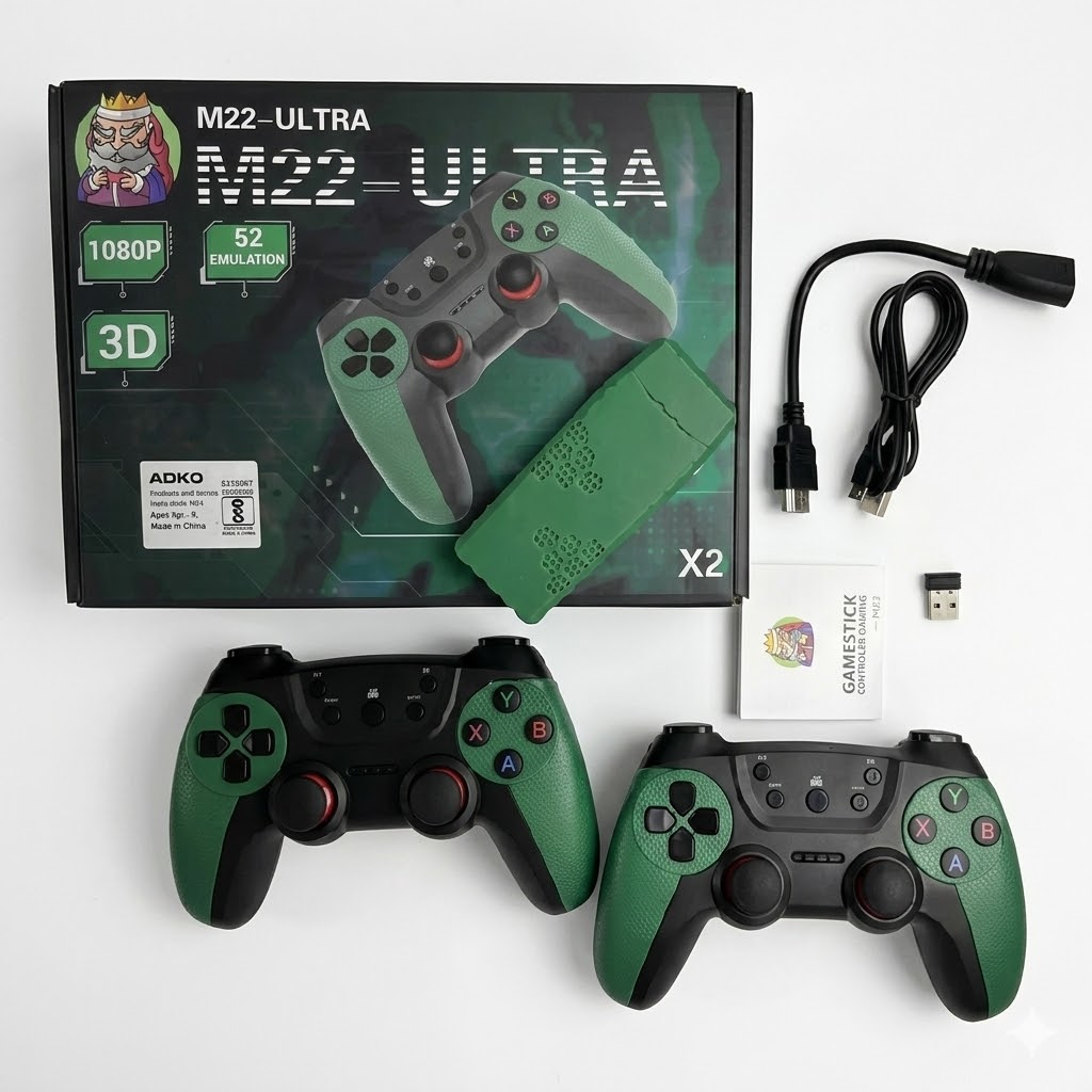 M22 Ultra Retro Game Console – Wireless Controller Gamepad – with 52 Emulators 30,000+ Games, 1080P HD Graphics, 64GB Storage, Video Game TV Stick for All Ages