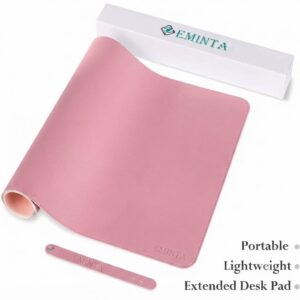 Dual Sided Desk Pad, New Upgrade Sewing PU Leather Office Desk Mat, Waterproof Desk Blotter Protector, Desk Writing Mat Mouse Pad (Classical Pink, 23.6″ x 13.7″)