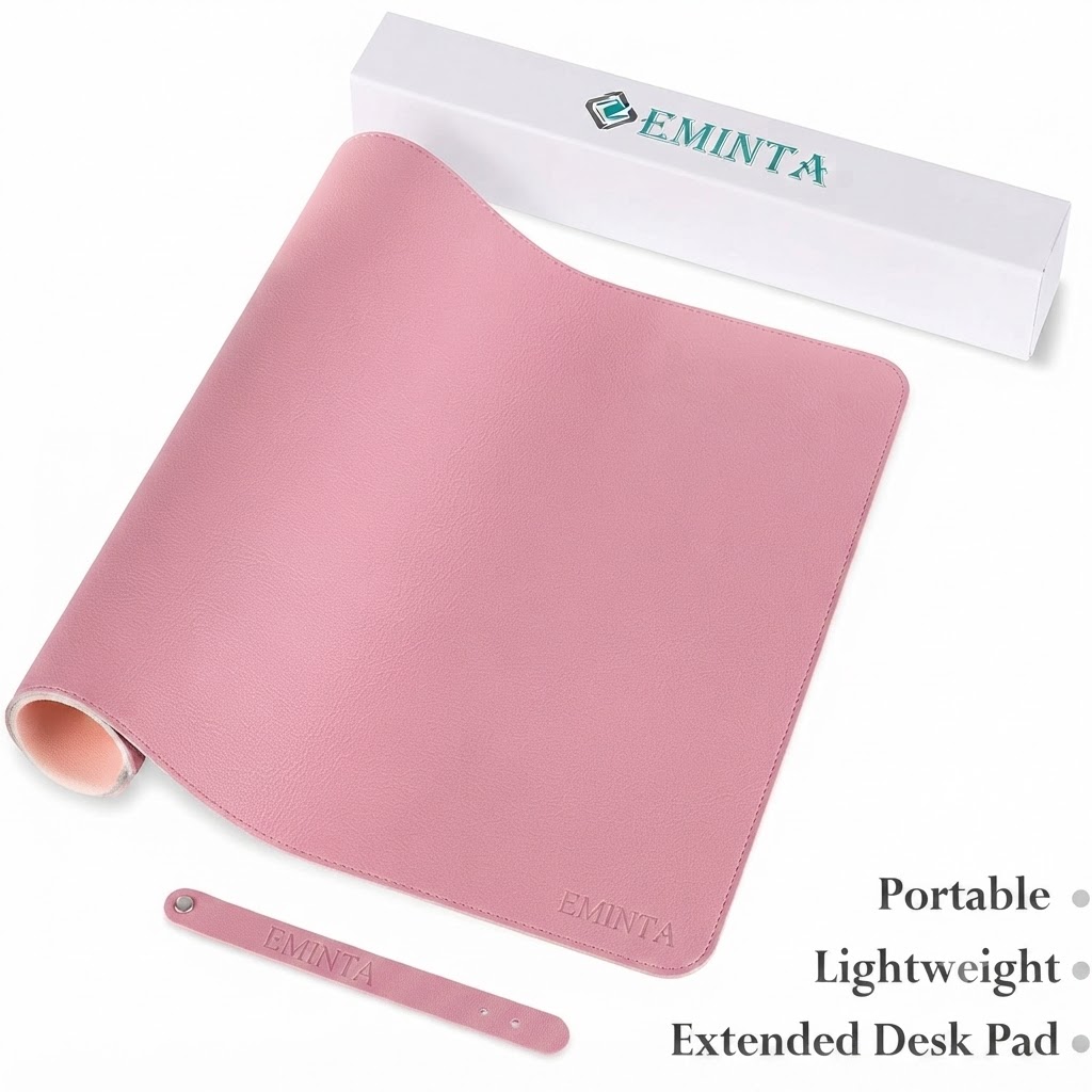 Dual Sided Desk Pad, New Upgrade Sewing PU Leather Office Desk Mat, Waterproof Desk Blotter Protector, Desk Writing Mat Mouse Pad (Classical Pink, 23.6″ x 13.7″)