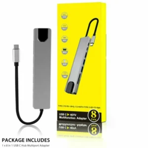Type C to 8 In 1 HUB Type-c To  HDMI, LAN, SD/TF, USB*2, and  Type-C PD, USB-C.