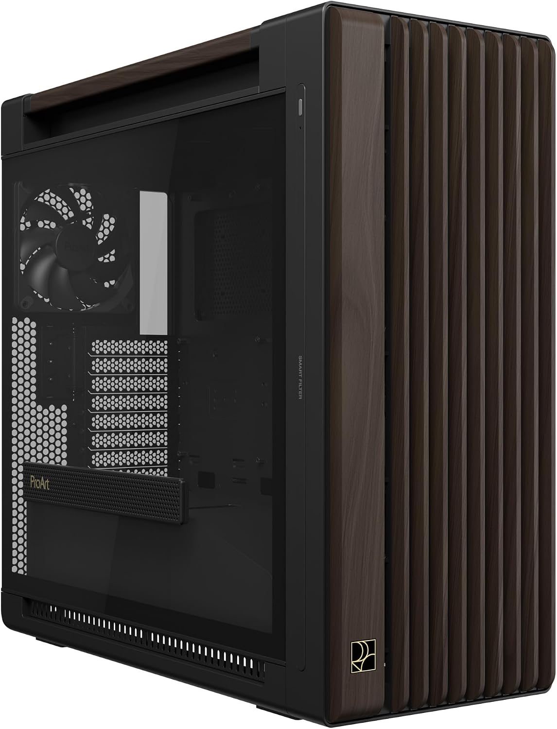 ASUS ProArt PA602 Wood Edition Modern Black E-ATX PC Case with Tempered Glass,Front Panel IR dust Indicator, Power Lock,