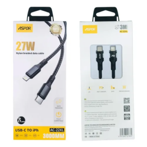 Aspor AC-22XL 27W Nylon Cable Type-C to Lightning 3 Meter