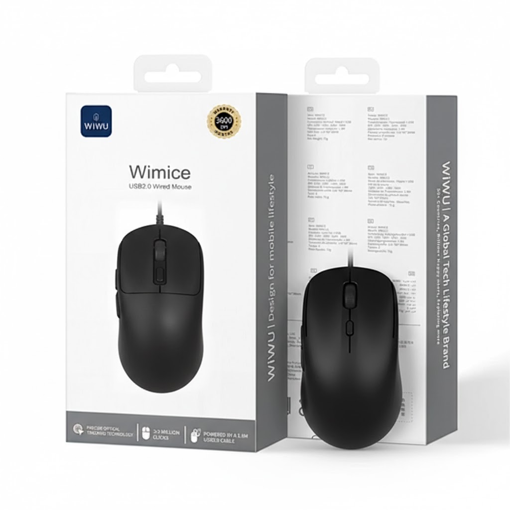 WIWU WM111 Black Wired Office Mouse 6-Button Layout for Enhanced Productivity