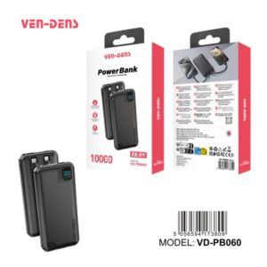 Ven Dens VD-PB060 10000mAh Power Bank – 22.5W Fast Charging with Built-in Type-C & Lightning Cables