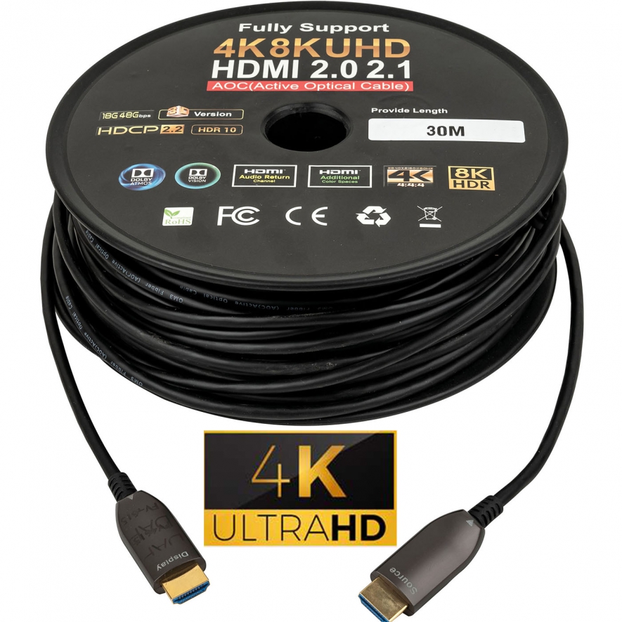 30m Fiber Hdmi Cable 2.0/2.1 Aoc(active Optical Cable) 30awg Copper Support 4k 8k Uhd