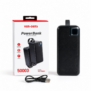 Ven Dens VD-PB063 50000mAh Power Bank – 22.5W Fast Charging with Digital Display & Built-in Type-C and Lightning Cables