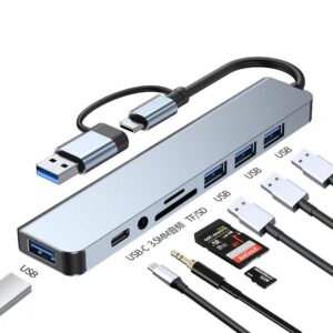 2IN1 8 PORT USB 3.0 AND 2.0 USB C TF/SD AND AUDIO