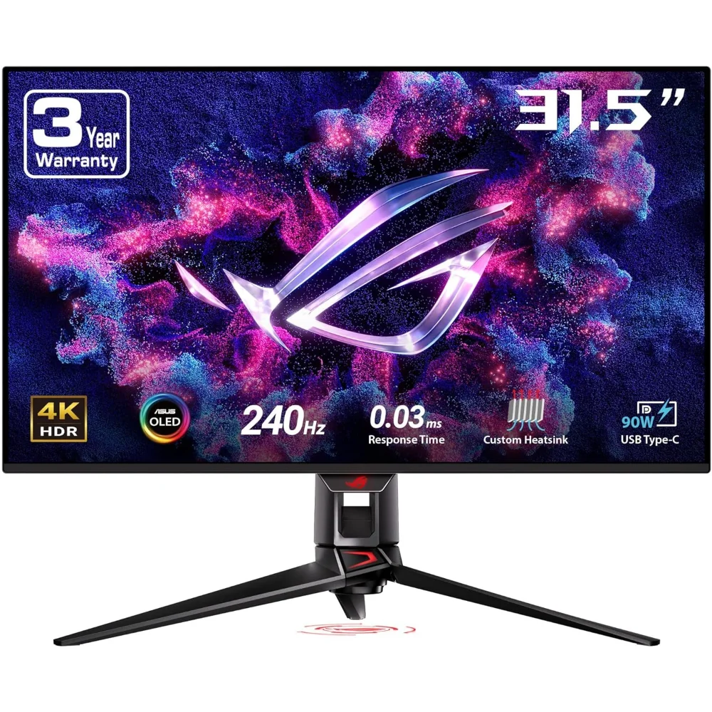 Asus ROG Swift OLED PG32UCDM Gaming Monitor 32-inch (31.5 inch viewable) 4K QD-OLED panel, 240 Hz, 0.03 ms compatible custom heatsink brightness 99% DCI-P3 True ASUS Display Widget Center