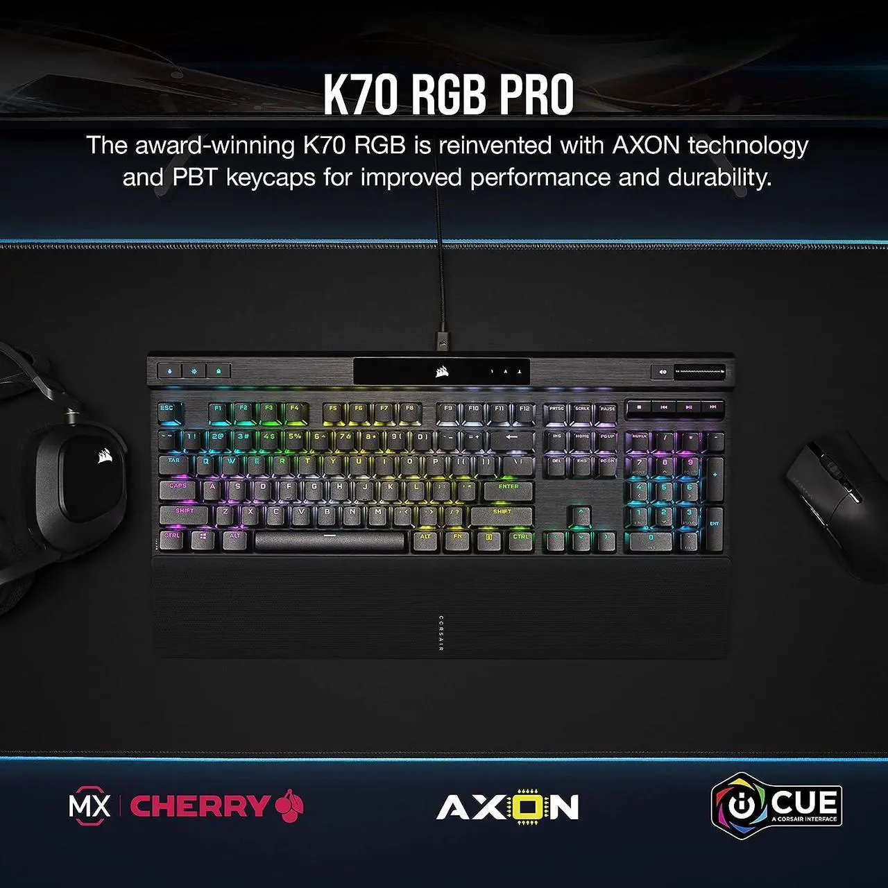 CORSAIR K70 RGB PRO Mechanical Gaming Keyboard with PBT DOUBLE SHOT PRO Keycaps — CHERRY® - Image 2