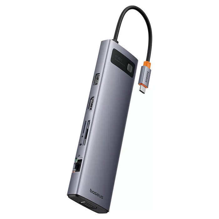 Baseus Metal Gleam Series 11-Port HUB Space Grey (Type-C to HDMI4K@60Hz*1+VGA*1+USB3.0*3+USB2.0*1+PD*1+RJ45*1+SD/TF*1+3.5mm*1) - Image 2