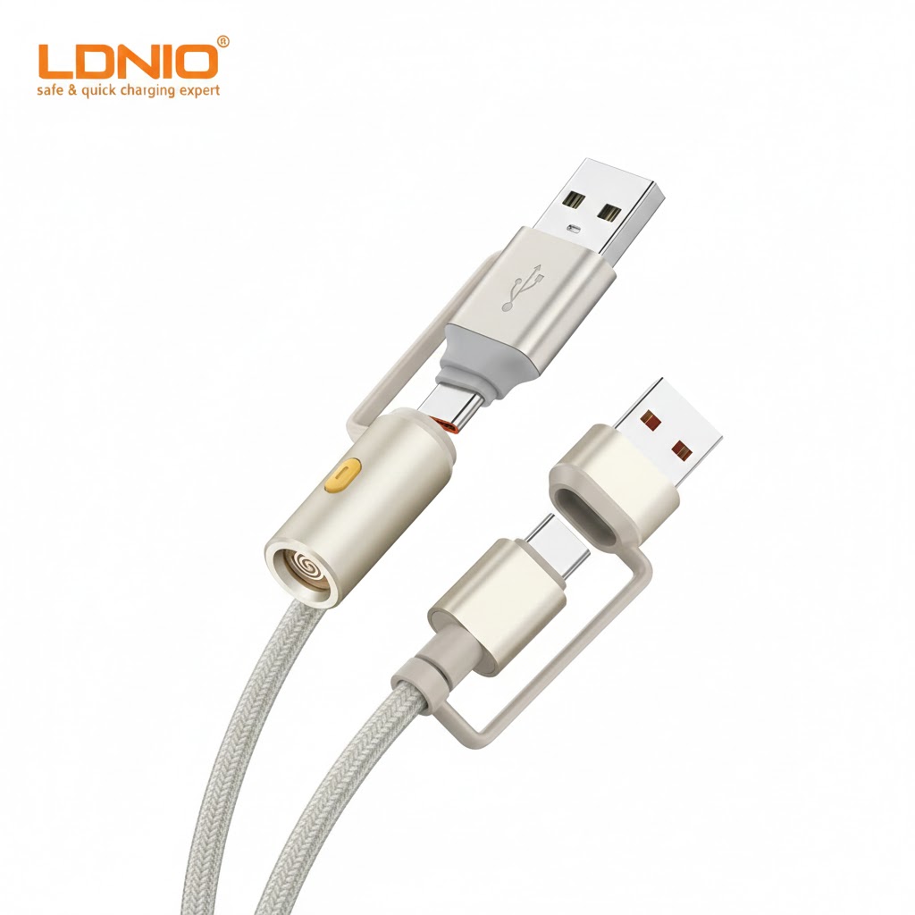 LDNIO LC18 4-in-1 Multiple Data Cable – USB-A & USB-C to USB-C + Cigarette Lighter - Image 2