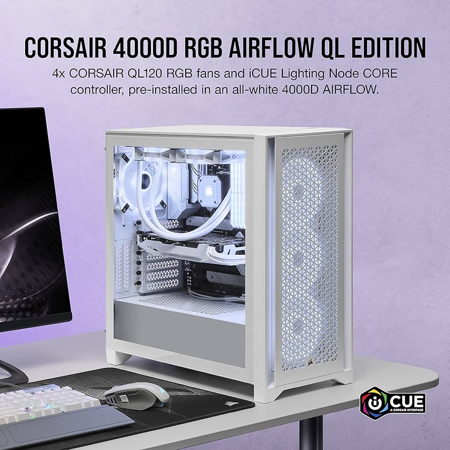 Corsair iCUE 4000D RGB AIRFLOW QL Edition Mid-Tower ATX Case — True White - Image 2