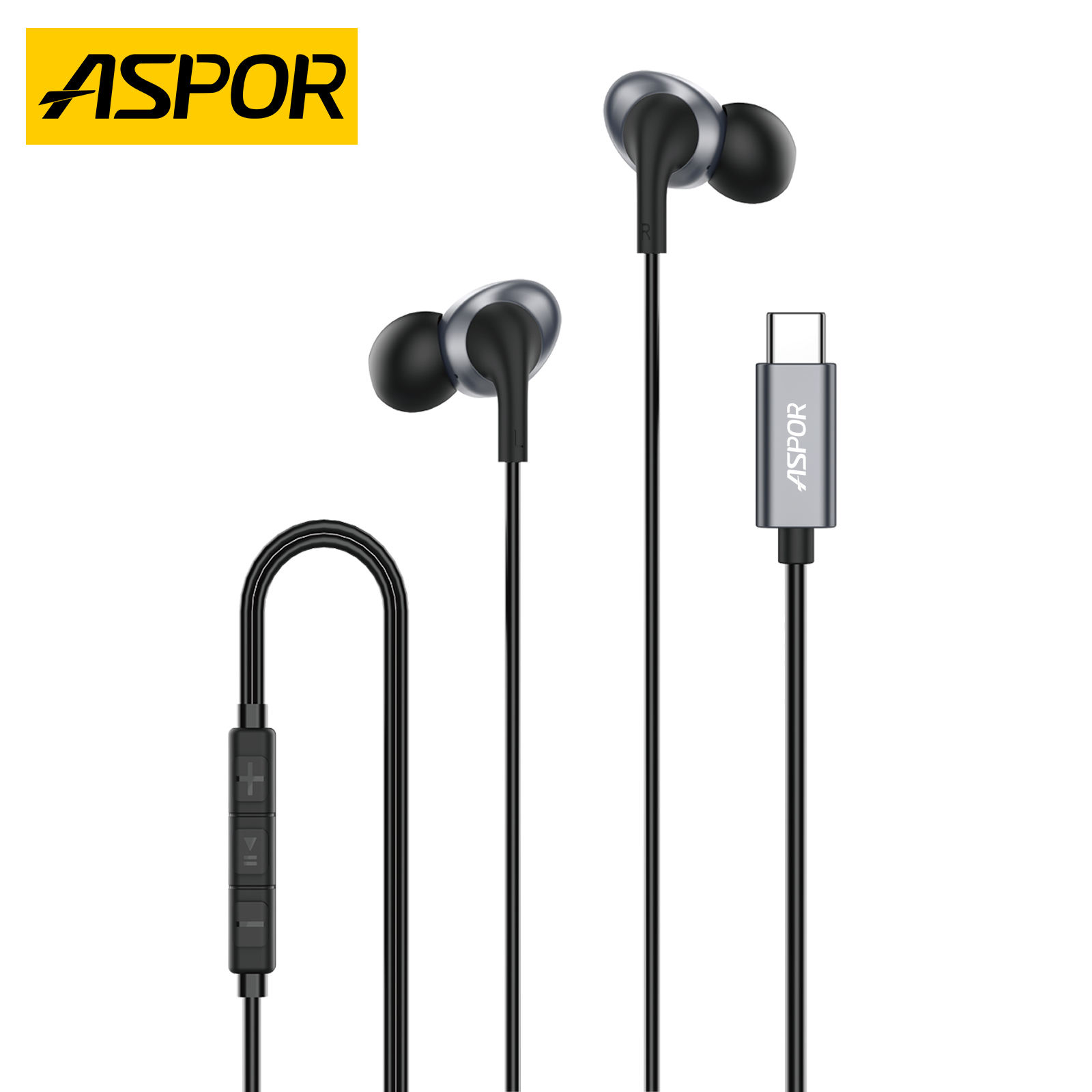 Aspor A250 Type-C Handfree Dynamic Wired Earphone in-Ear Earbuds HiFi - Image 2