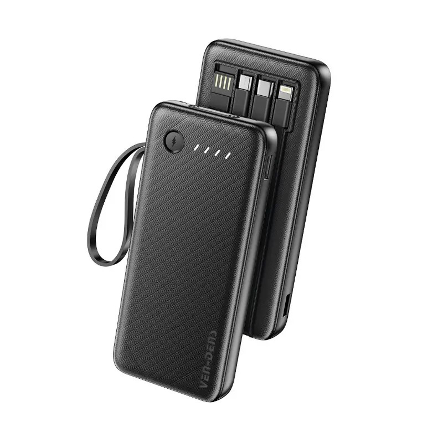 Ven Dens VD-PB059 Black 20000mAh 2.4A Power Bank with LED light with with Built-In Cables - Image 2