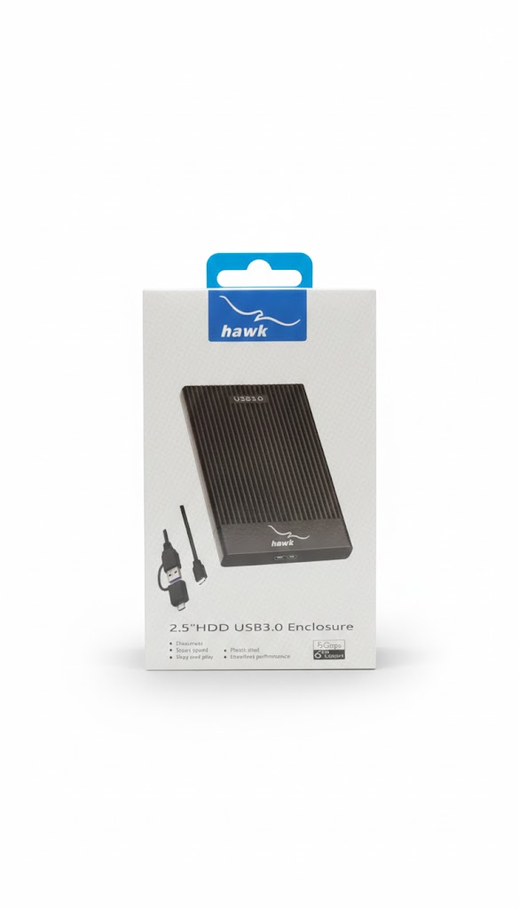 HAWK 2.5″ HDD Case USB 3.0 P26B3 with BLK MC to USB A & C CABLE - Image 2