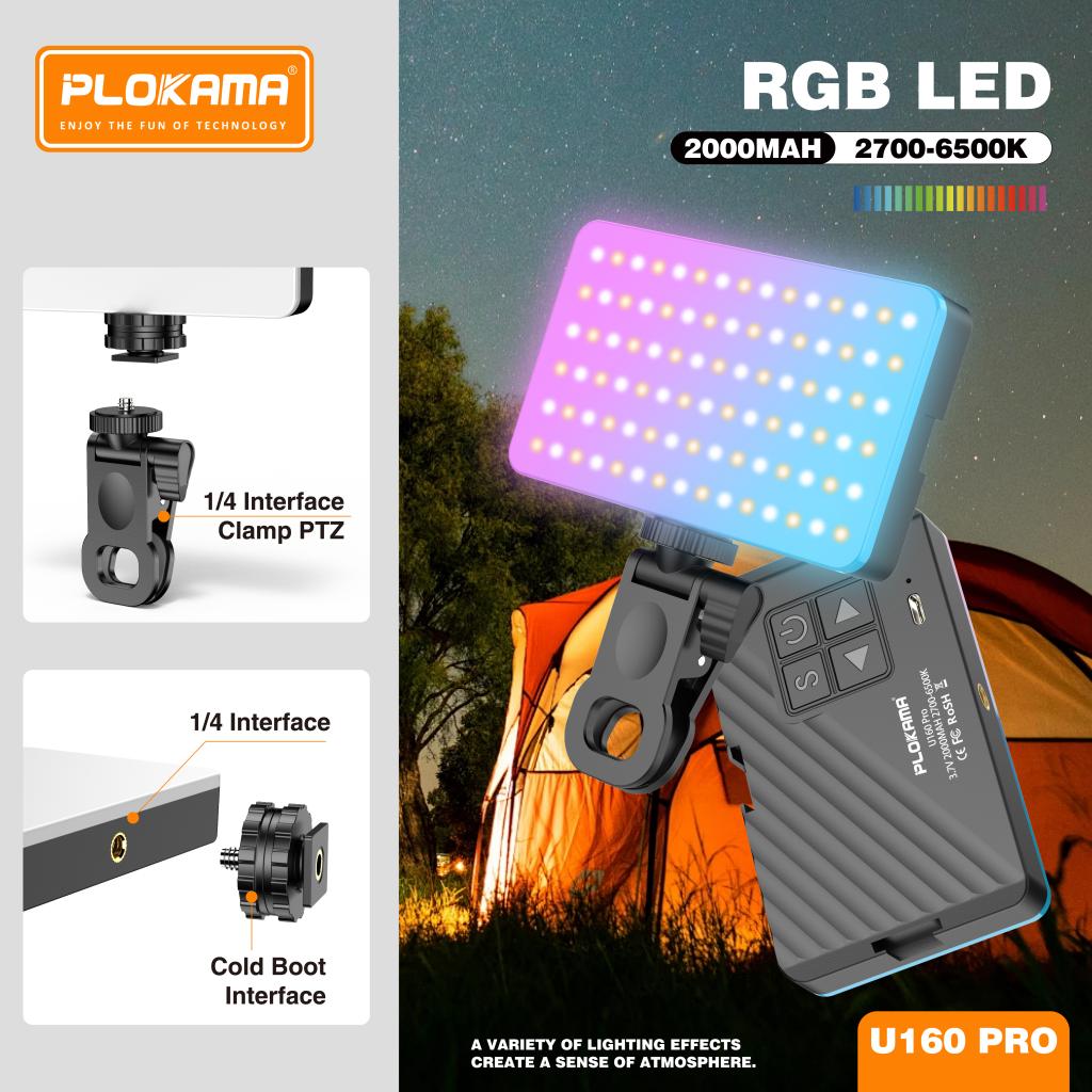 Plokama U160 PRO RGB Portable LED Fill Light (Rechargeable) 2700-6500K 2000mAh Battery - Image 2